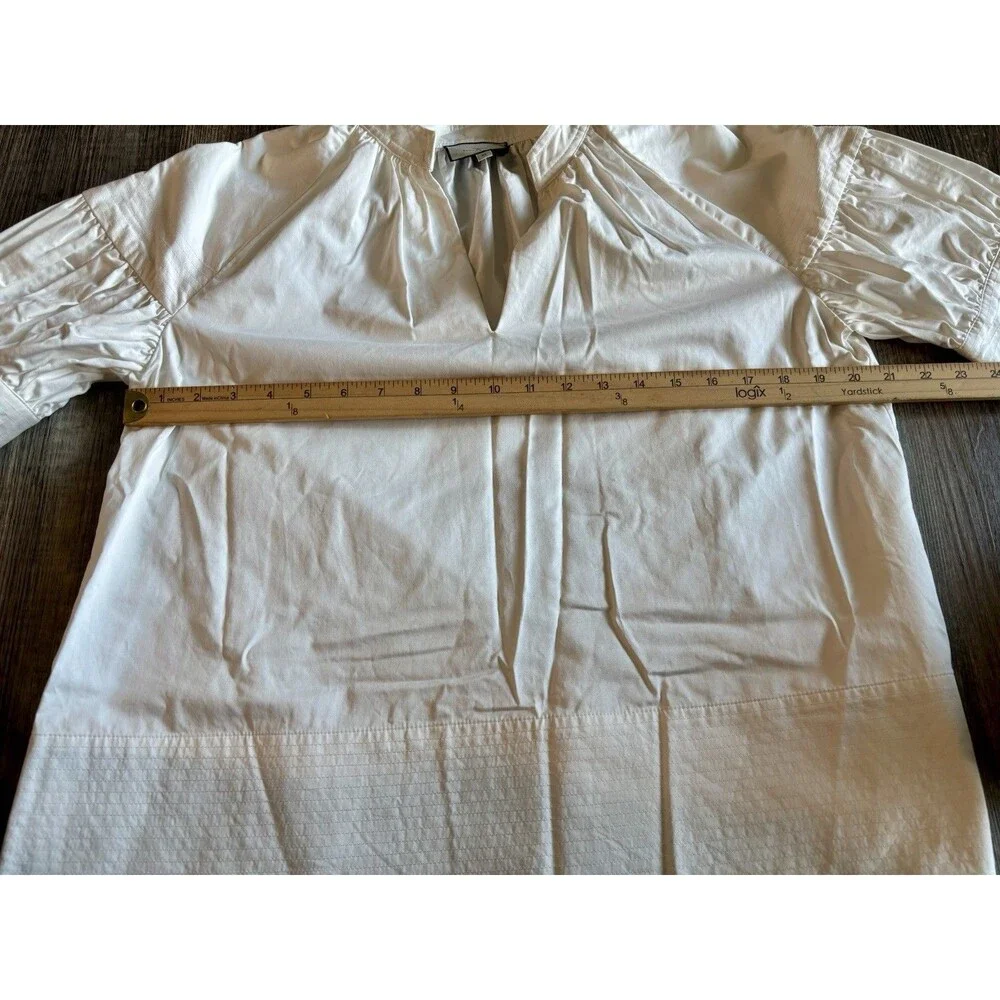 Tuckernuck Ruthie White Short Puff Sleeve V Neck Button Cuff Blouse Size Medium